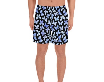 Men's Athletic Shorts with Blue Butterflies, Athletic Wear, Exercise Wear,  Men's Running Shorts, Gift for Him, Birthday Gift for Man