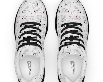 Cartoon Dog Black and White Women’s Athletic Shoes