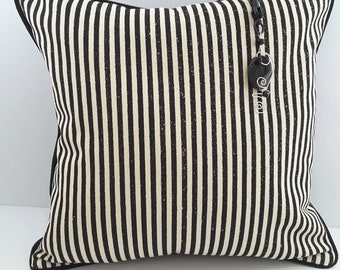 Black Stripe Pillow Cover on Natural Denim  17 Inch, Housewarming Gift, Home Decor, Office Decor, Designer Pillow, Accent Pillow Cover,