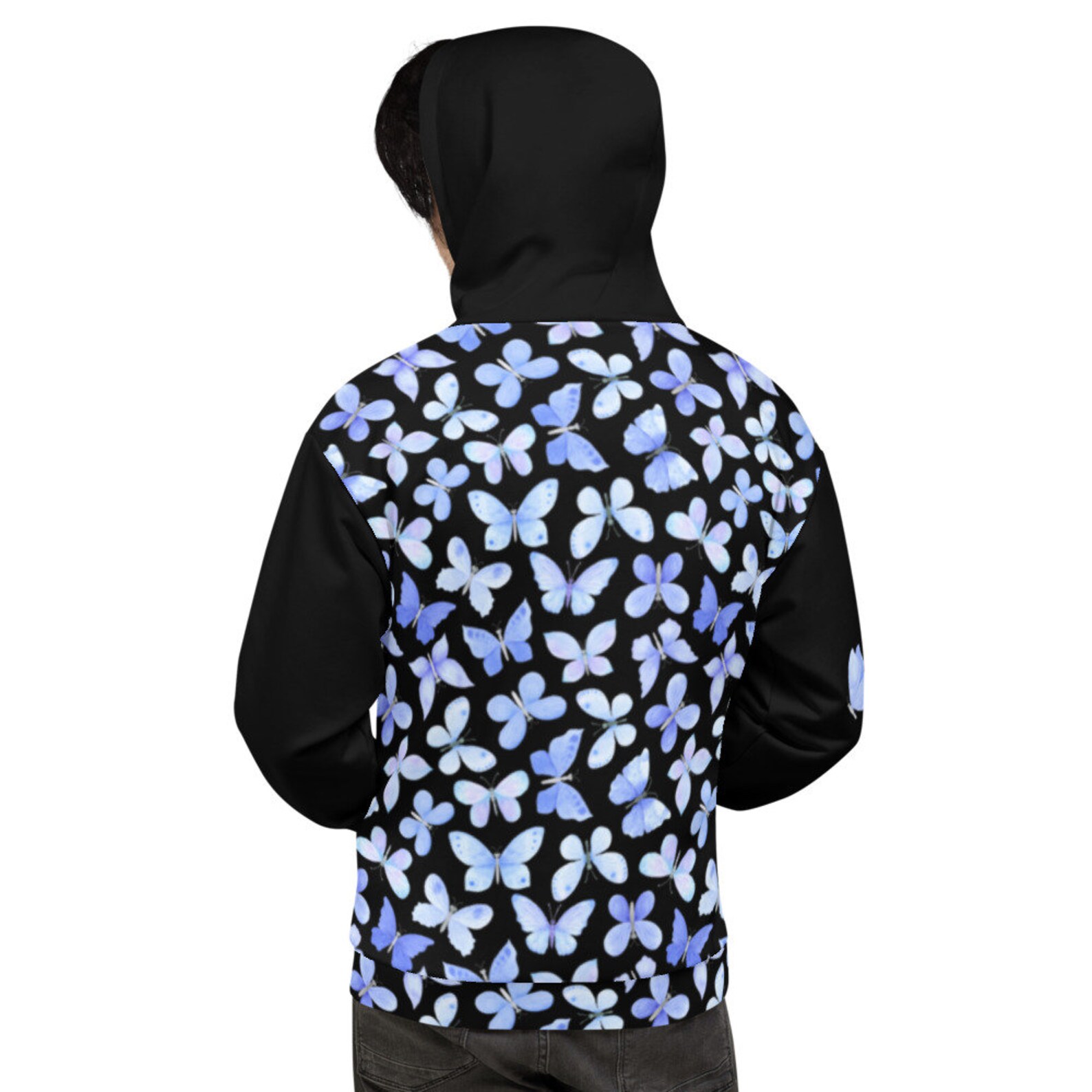 Unisex Hoodie With Blue Butterflies Unisex Sweatshirt With Etsy