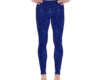 All-Over Print Men's Leggings, Indigo Blue Meggings, Gift for Runner, Workout Clothing, Gift for Him, Men's Clothing, Men's Yoga Pants