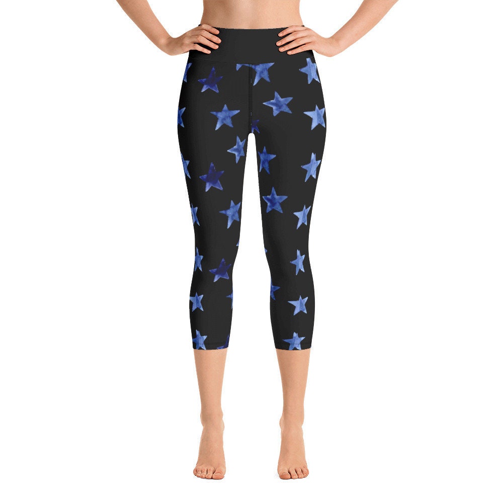 Blue White Star Leggings, Star Yoga Pants, Womens Leggings, Teen