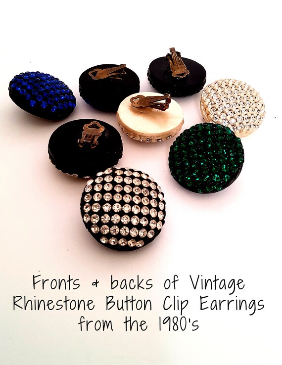 Vintage Rhinestone Button Earrings in Blue, Green… - image 2