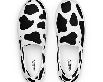Black and White Cow Print Women’s Slip-on Canvas Shoes,