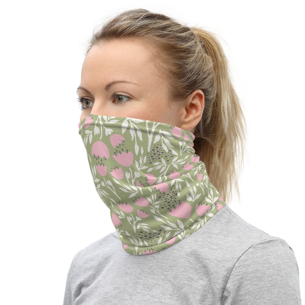 Floral Face Mask Green and Pink Neck Gaiter Women's Face Etsy