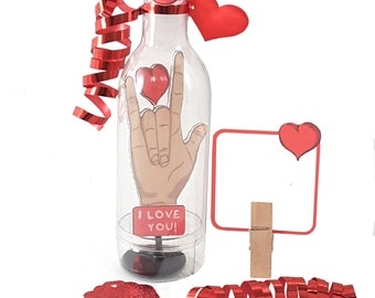 Valentine Message in a Bottle Sign Language for I Love You, Valentine Card, Valentine Gift for him, Valentine Gift for her, Personalized