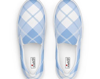 Light Blue Plaid Men’s Slip-on Canvas Shoes