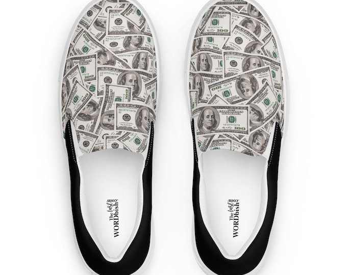 Featured listing image: Money Men’s Slip-on Canvas Shoes with 100 Bill Design, Men's Loafers, Boat Shoes, Athletic Shoes, Gift for Him, Birthday Gift, Prosperity