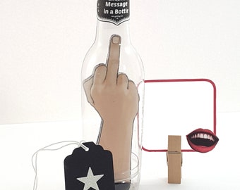 Message in a Bottle, Male Middle Finger, greeting card birthday, funny greeting cards, keepsake greeting card, gag gifts