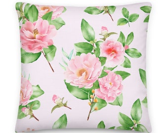 Pink Floral Printed Premium Pillow with Insert, 22", Housewarming gift, Birthday Gift, Designer Pillow, Home Decor, Office Decor,