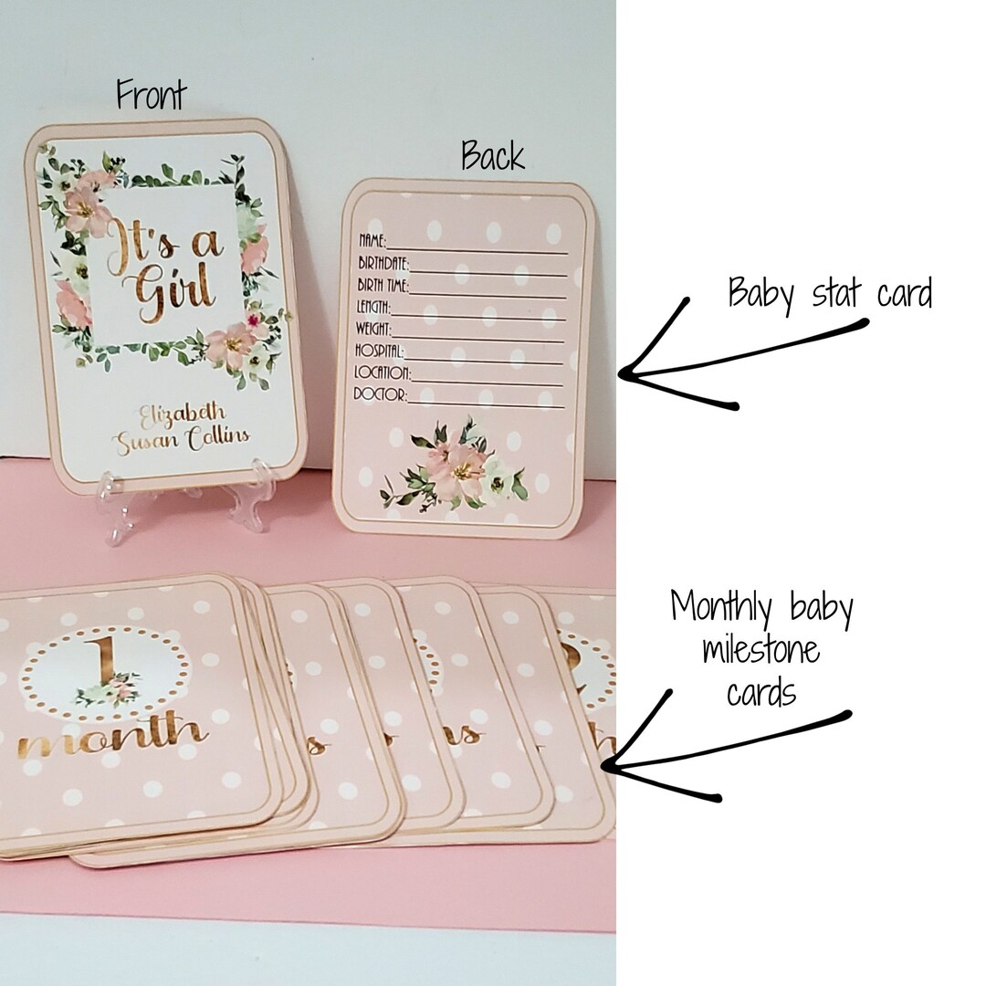 Pale Pink Baby Girl Milestone Cards, Floral Stat Card - Etsy