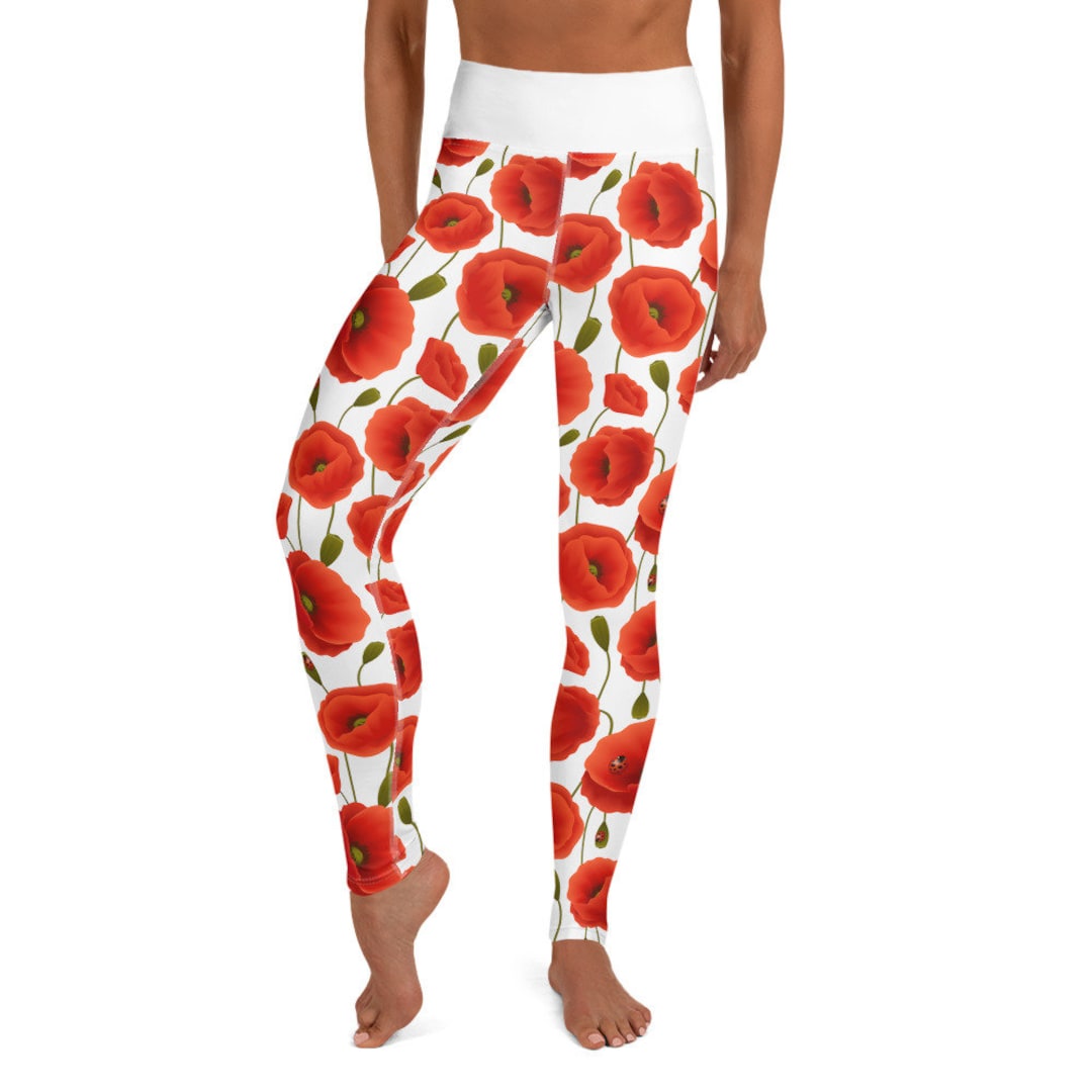 Poppy Print Yoga Leggings, High Waisted Active Wear - Etsy