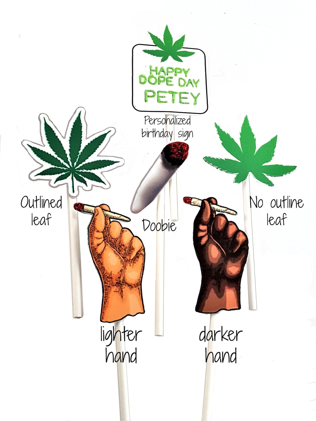 24 Stück Dope Marihuana Blatt Cupcake Topper - 420 Geburtstag, Grün Gold Glitzer Dekoration