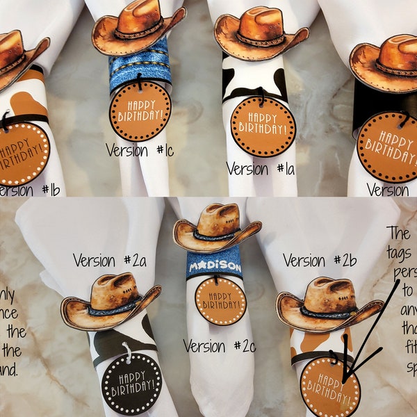 Cardstock Western Themed Napkin Rings with Cowboy Hats, Personalized, Birthdays, Anniversaries, Bridal Showers, Weddings, Party Supplies