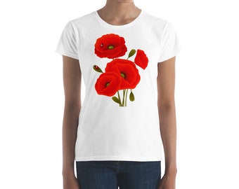 Women's short sleeve t-shirt with red poppies