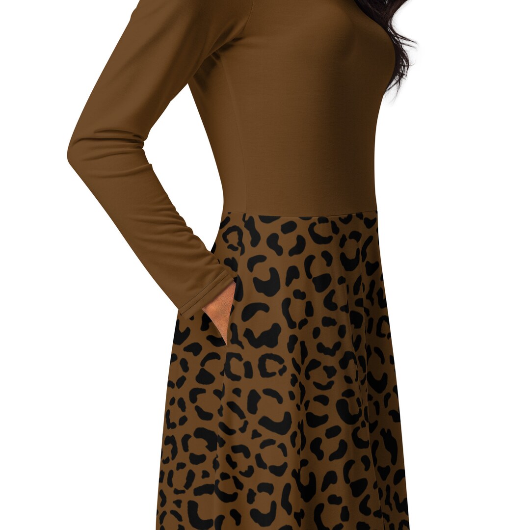 Curve Leopard Print Trim Detail Flare Sleeve Midi Dress main image 0