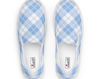 Light Blue Plaid Women’s Slip-on Canvas Shoes