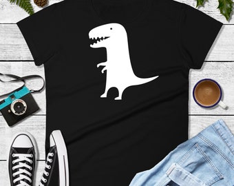 Personalized White Dinosaur on Black Women's T-shirt - Add your name or choice of text!