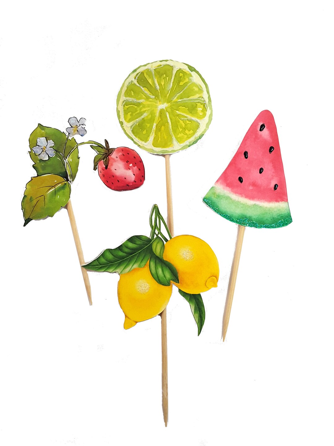 Fruit Cupcake Toppers, Watermelon Slice Pick, Lemon Picks, Strawberry
