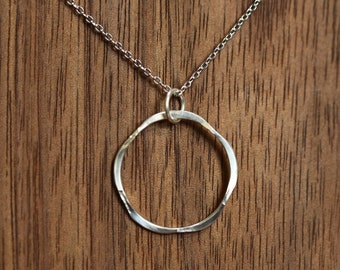 Sterling Silver Circle Necklace - Hammered Circle Pendant - Delicate Circle Necklace - Simple 925 Silver Circle Pendant - Handmade Jewelry