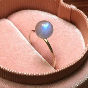 Labradorite Sterling Silver Ring - Stacking Rings - 925 Simple Gems Ring - Thin Stackable Band - Dainty Ring - Minimal Ring - Ball Ring