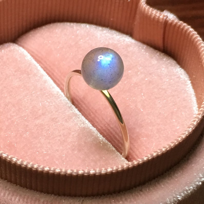 Minimal Ring Dainty Ring Stacking Rings Labradorite Sterling Silver Ring 925 Simple Gems Ring Thin Stackable Band Ball Ring