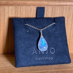 Rainbow Moonstone Necklace - Blue Moonstone Pendant - Teardrop Moonstone Charm - Small June Birthstone Birthday Gift - Everyday Wear Jewelry