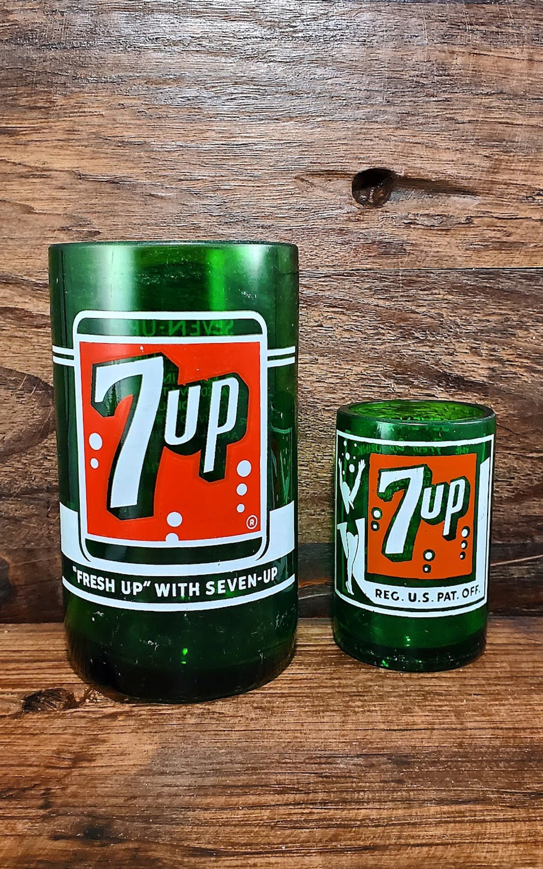 Set of Vintage 7- Up Glass Cups (repurposed glass!)