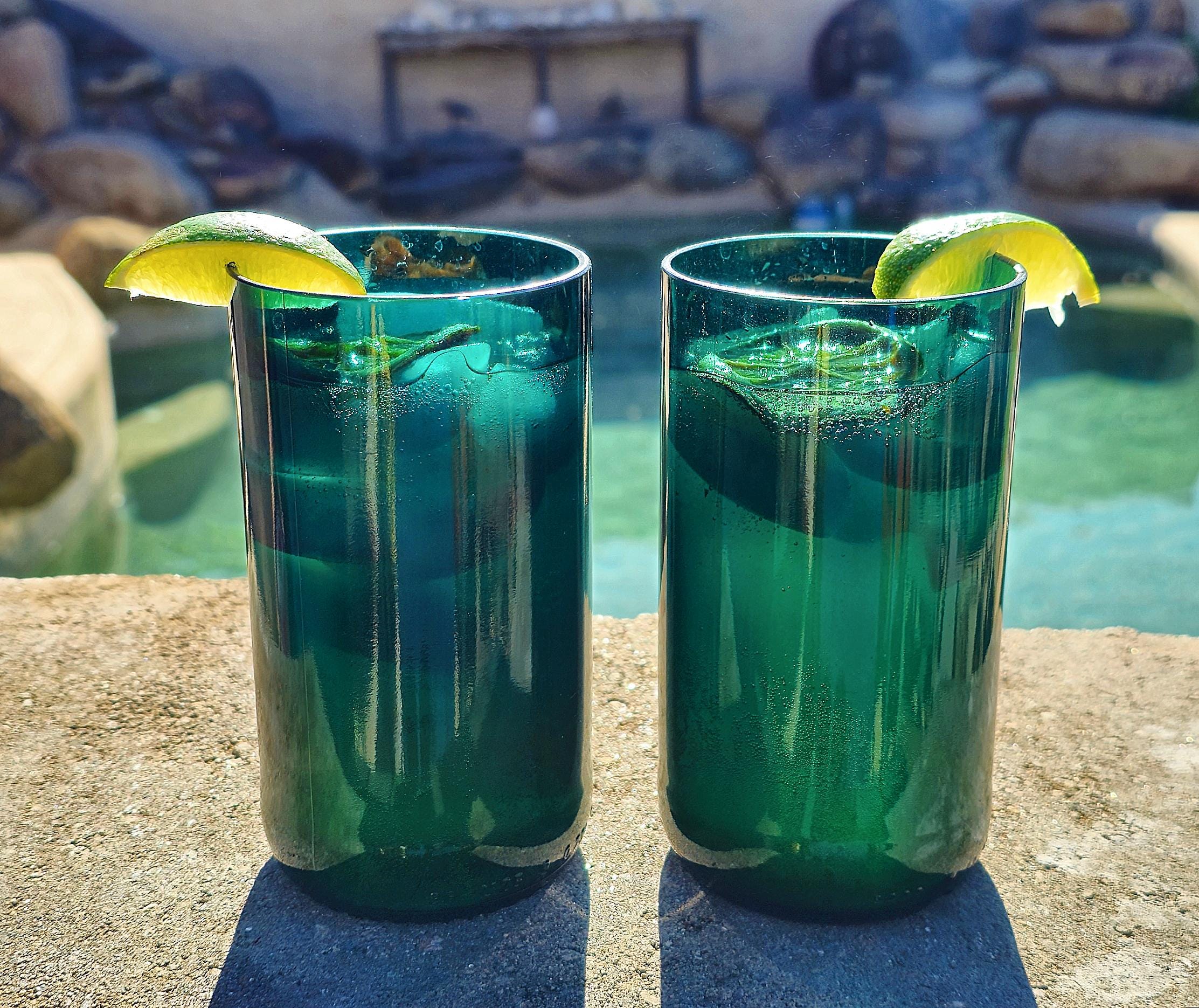 Set of 2 Teal Glass Tumblers, Handmade Drinkware