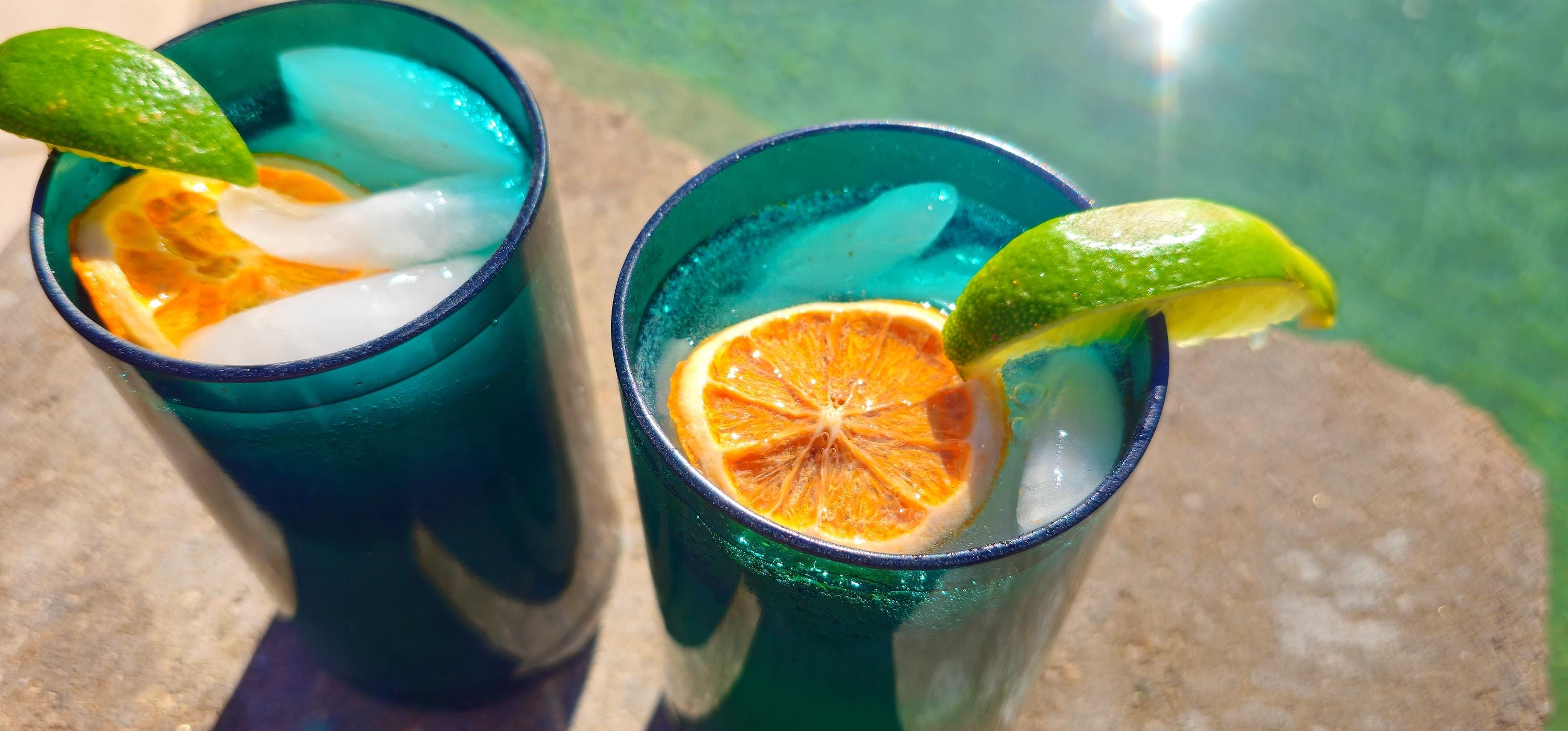 Set of 2 Teal Glass Tumblers, Handmade Drinkware - Thumbnail 2