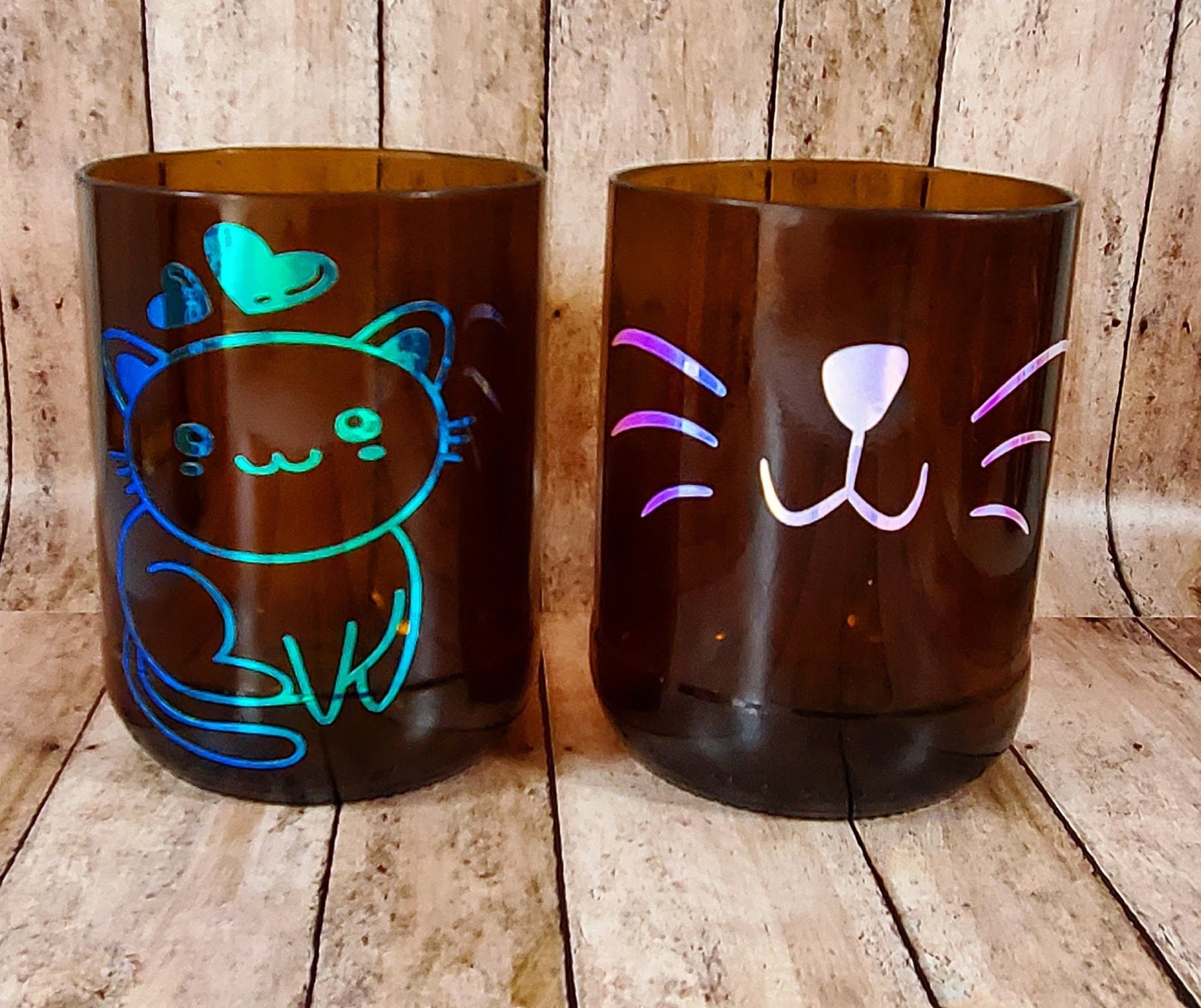 Funky Kitty Cat glass Drinkware (SET OF 2) sealed