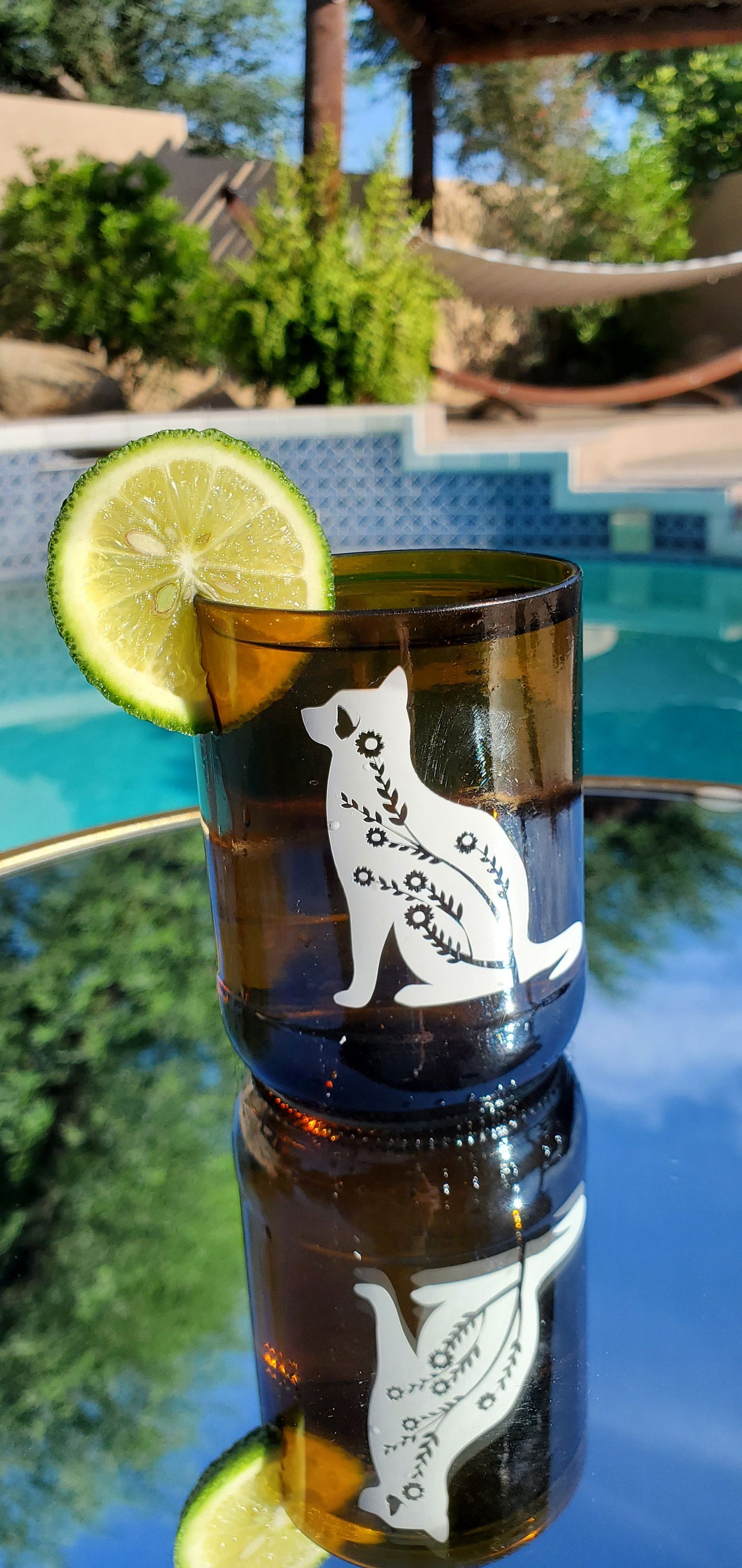 Set of 2 Unique Upcycled Drinking glasses with added Kitten Image Dishwasher Safe!