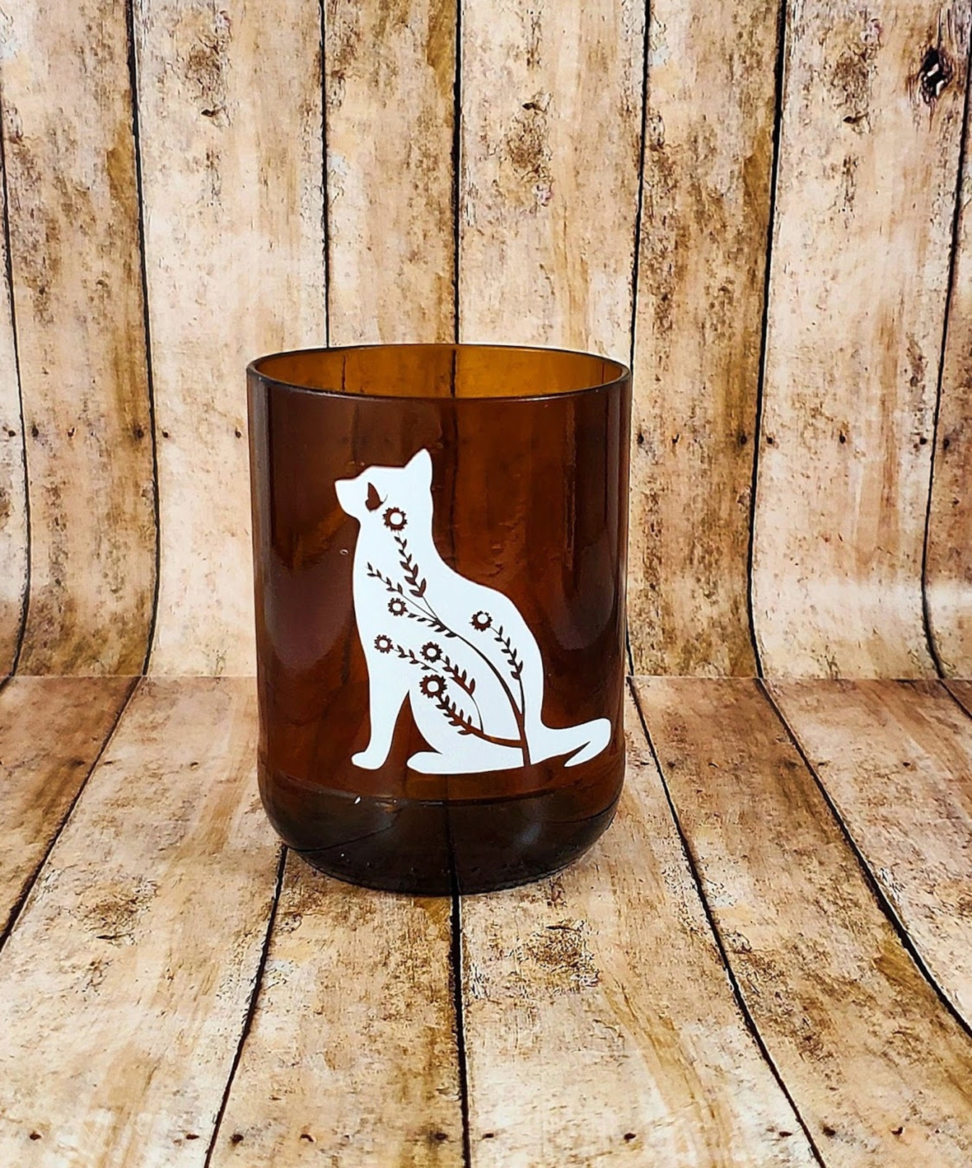 1 Amber Repurposed Drinking glass made from a recycled Coors light bottle