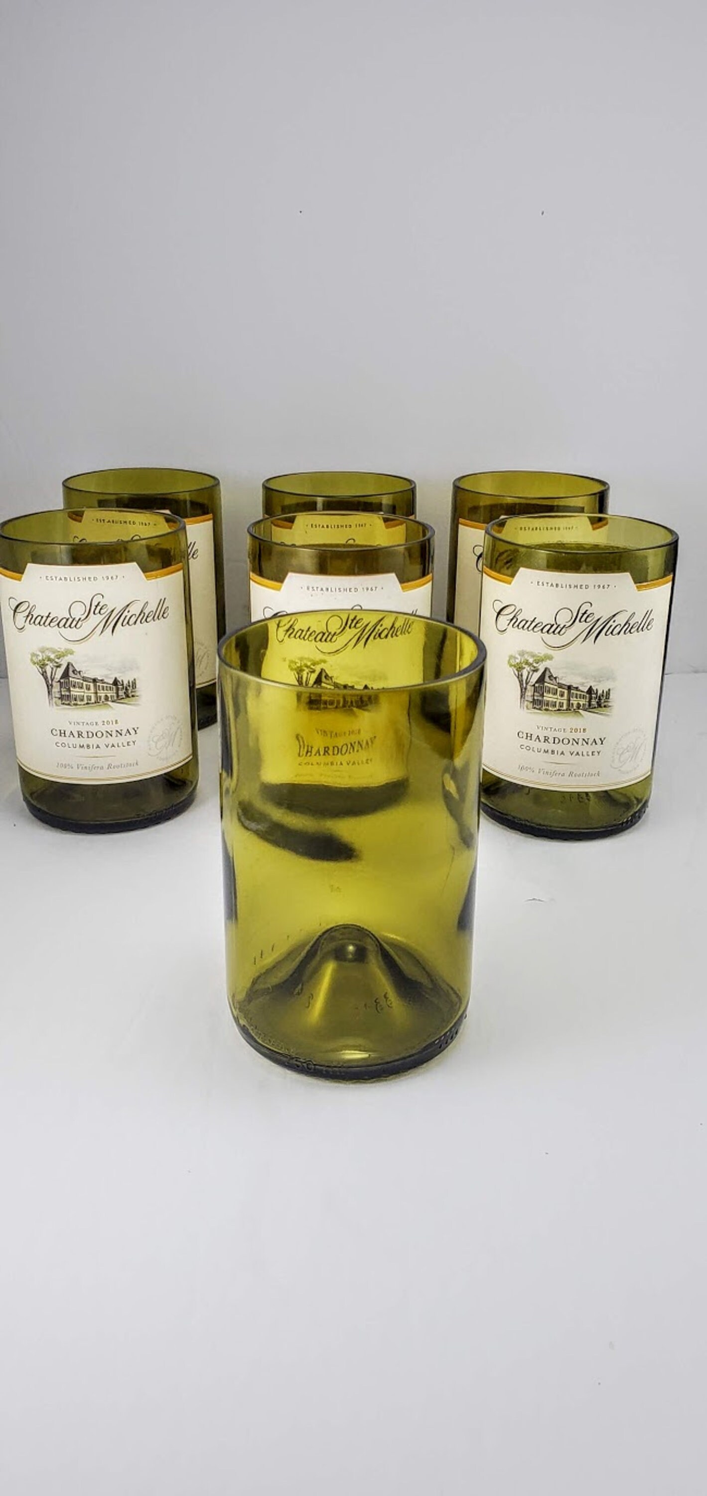 Set of 2 Green upcycled Chateau Ste Michelle Drinkware glasses - Thumbnail 3