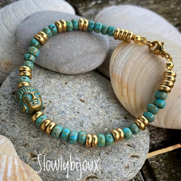 Bracelet de perles, bracelet bouddha, bracelet miyuki turquoise, bracelet zen, bracelet porte bonheur, idée cadeau