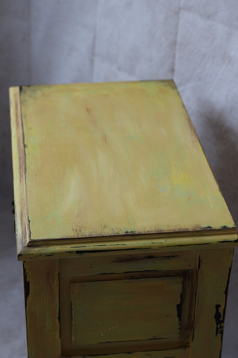 Large yellow patinated bedside table image 7