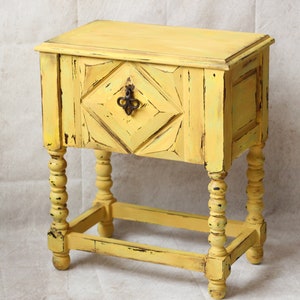 Large yellow patinated bedside table image 1