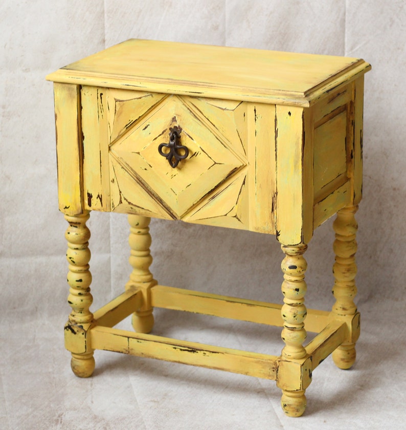 Large yellow patinated bedside table image 1