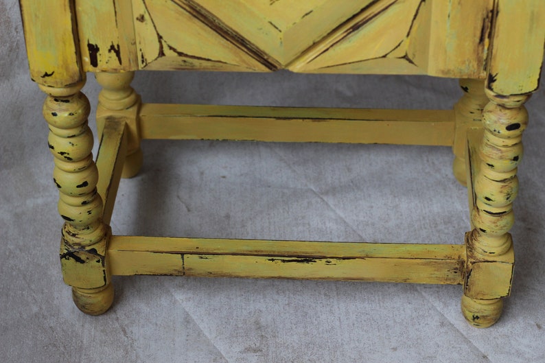 Large yellow patinated bedside table image 4