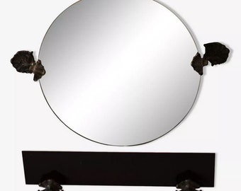 Ensemble de salle de bains vintage style retro :miroir rond et etagere