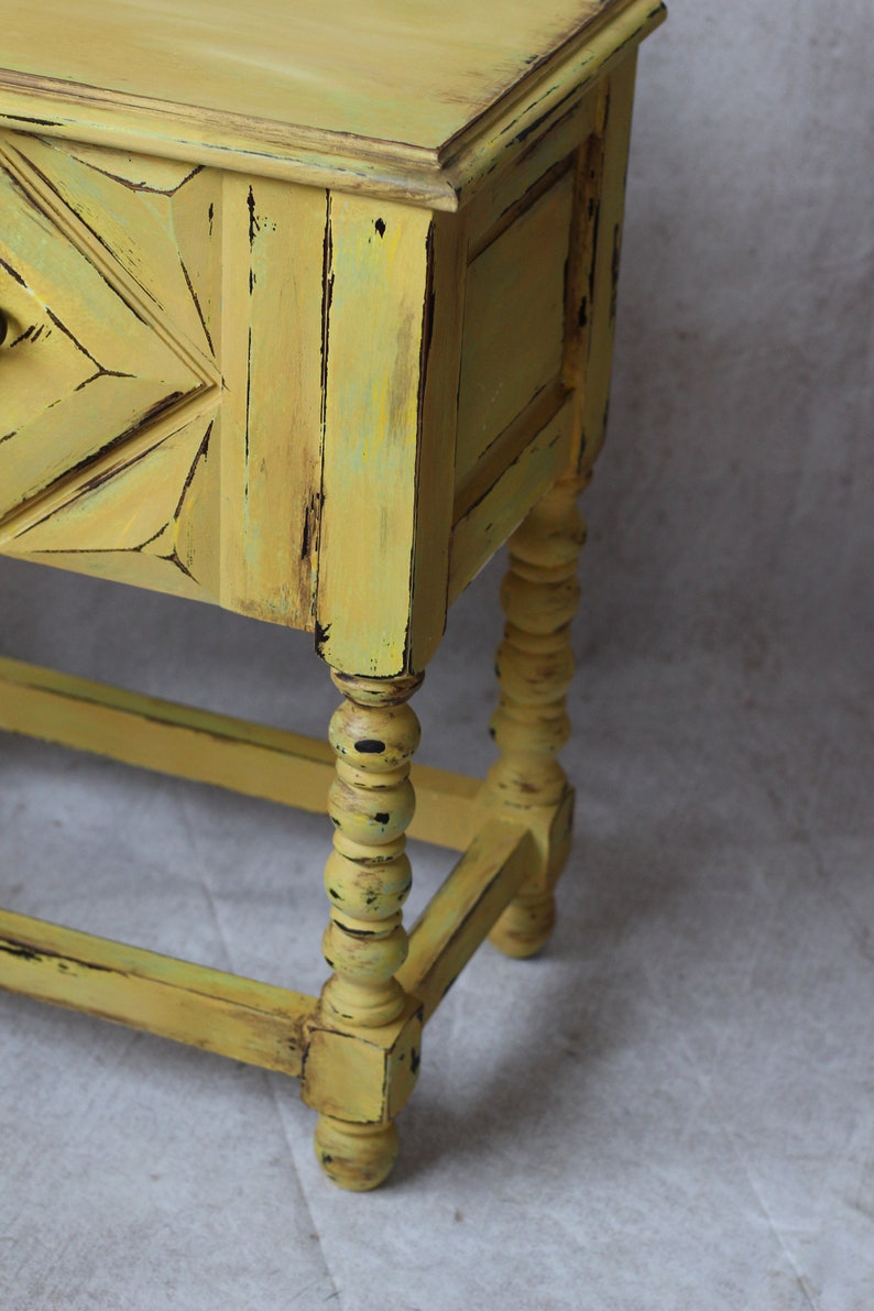 Large yellow patinated bedside table image 6