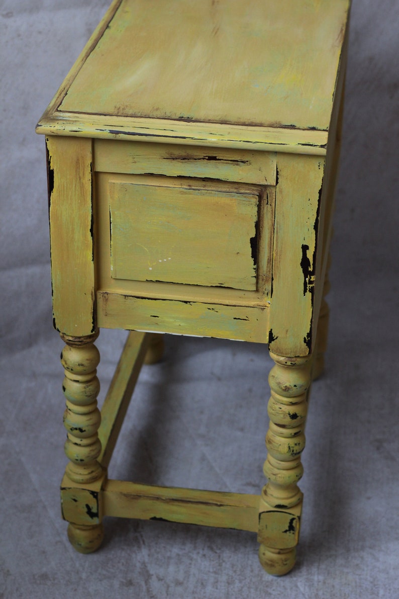 Large yellow patinated bedside table image 9