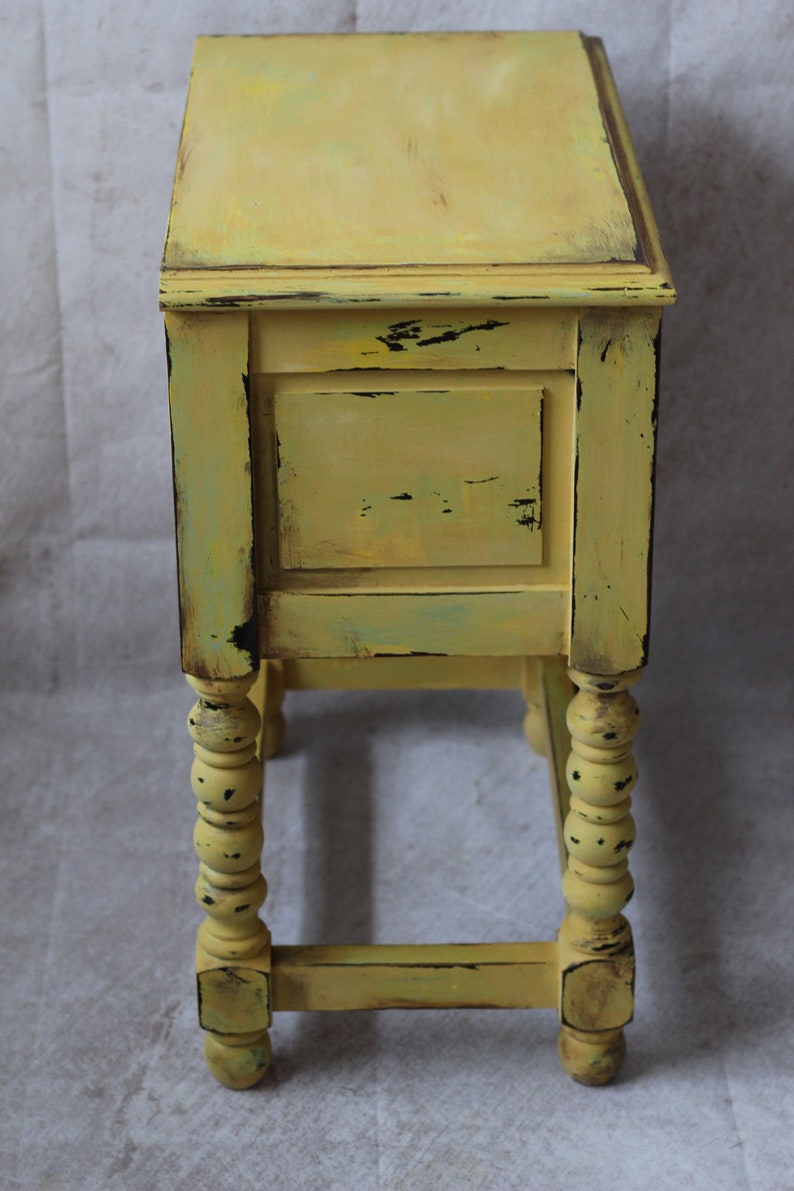 Large yellow patinated bedside table image 8