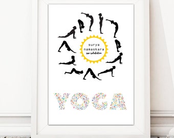 Yoga, Surya Namaskara, Sun Salutation, Poster