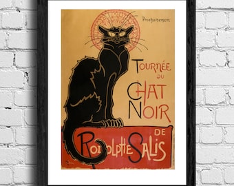 a reproduction of Chat Noir poster, Théophile Steinlen's 1896, Cabaret Troupe Black Cat Promo Poster