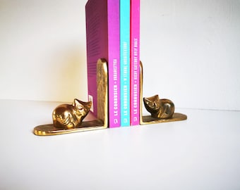 Serre-livres chat en laiton