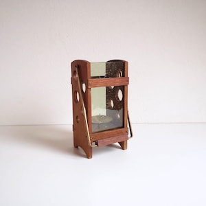 Vintage teak and brass candle holder / lantern