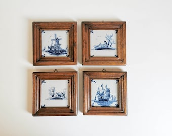 Vintage dutch framed Delft tiles