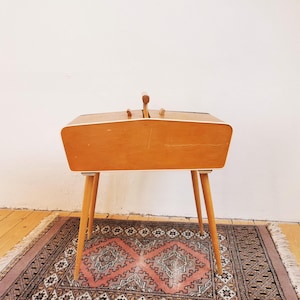 Mid-Century 50s wooden sewing quilting box organizer side table