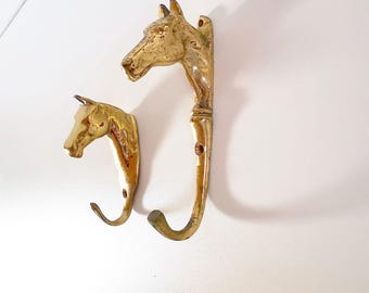 crochets de tête de cheval en laiton vintage